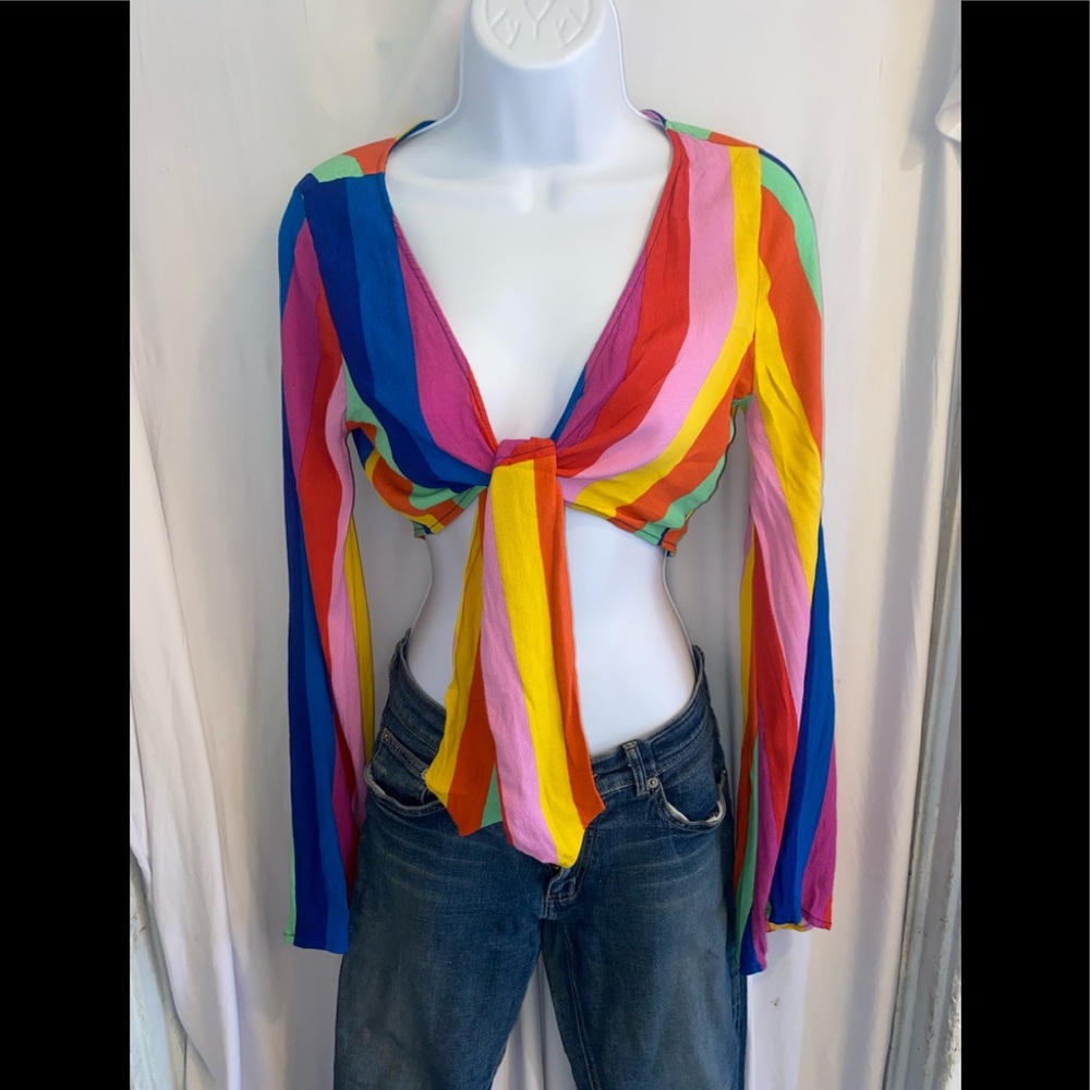 Forever 21 Crop Long Sleeve Top Rainbow Size L